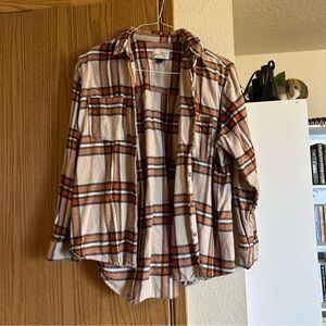 Universal Thread Plaid Button-Down in Cream and Rust Orange